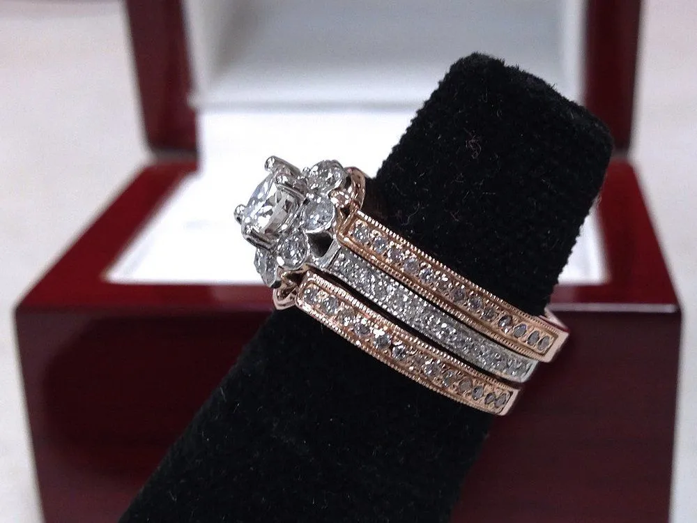 Rose-gold diamond cluster bridal set